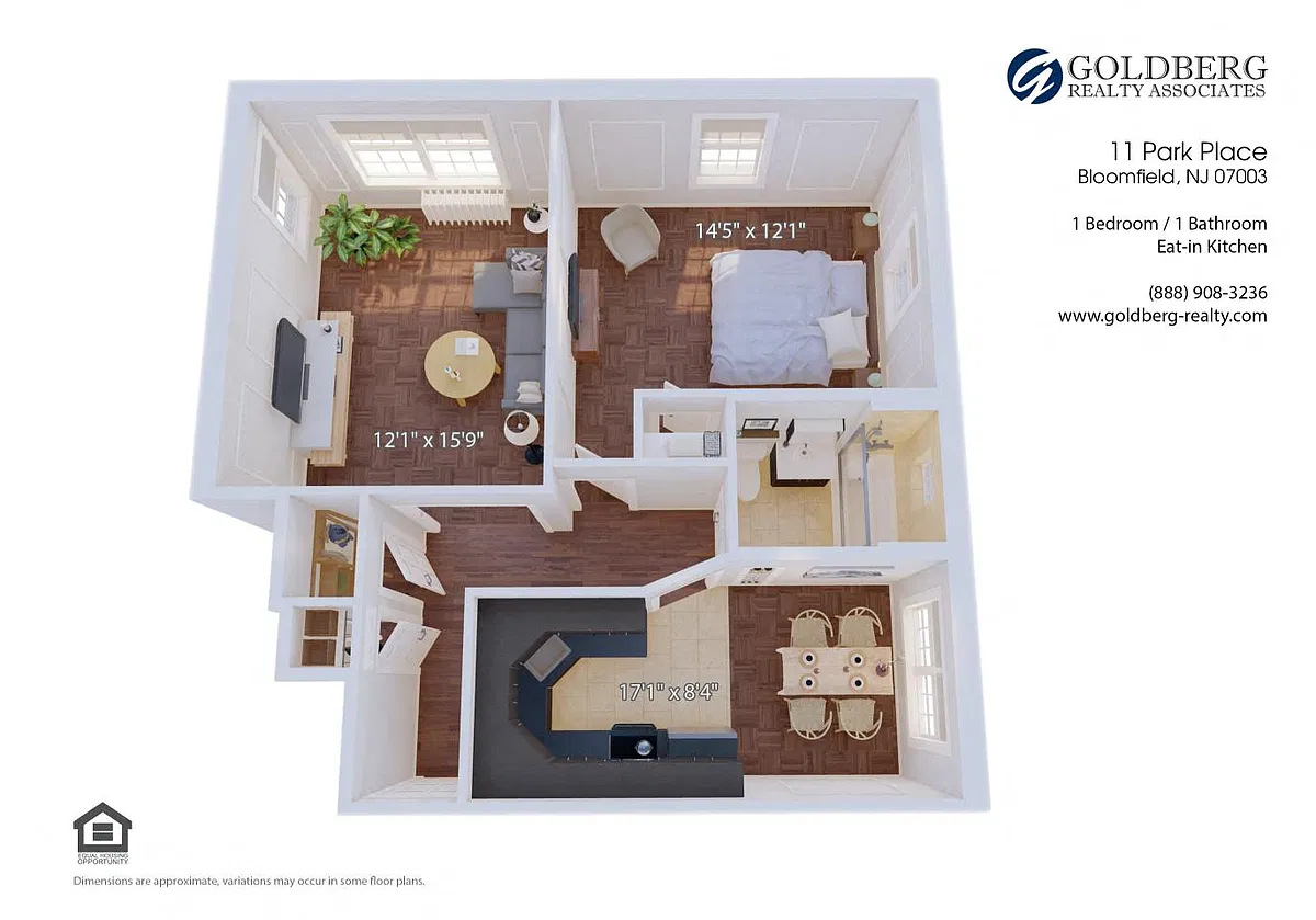 Floor plan One Bedroom Eat in Kitchen