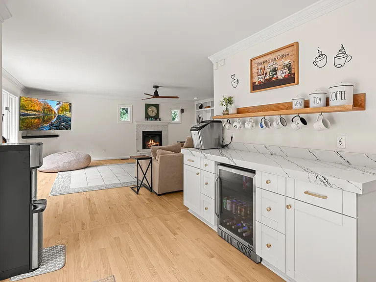Coffee bar facing living room
