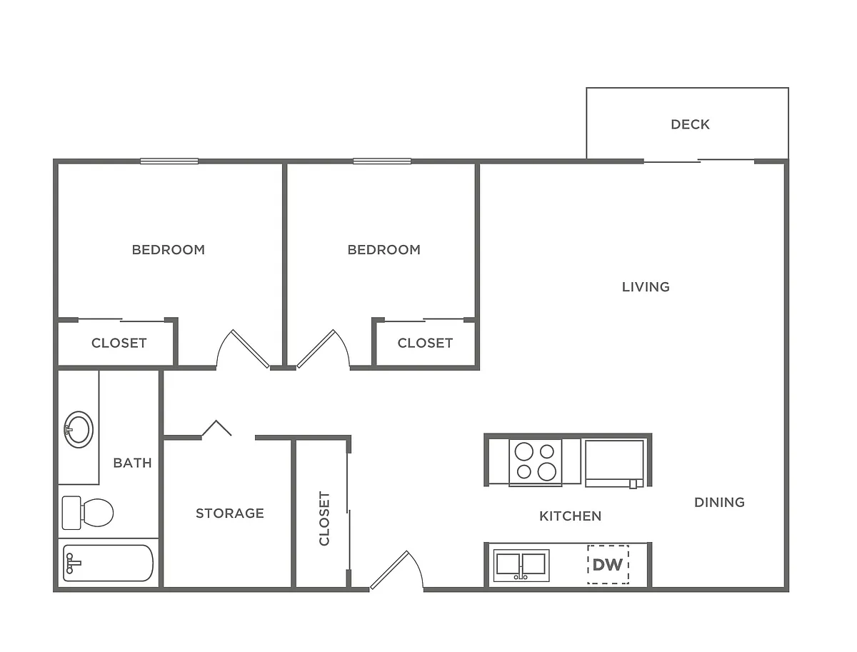 Floor plan B1/ Two Bedroom / One Bath Renovated
