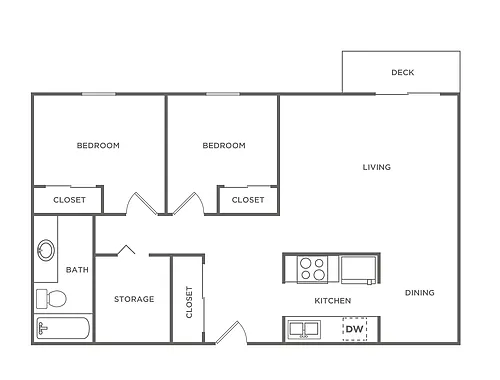 Floor plan B1/ Two Bedroom / One Bath Renovated