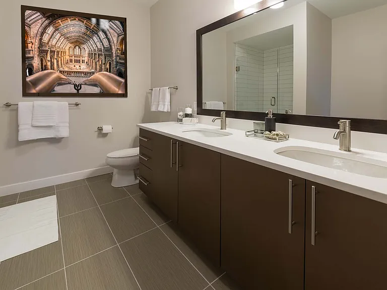 Refresh and start your day in this clean, modern bathroom