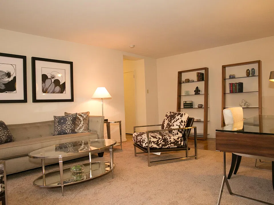 Spacious living room, with space for a home office.