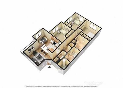 Floor plan Three Bedroom Two Bathroom 60%