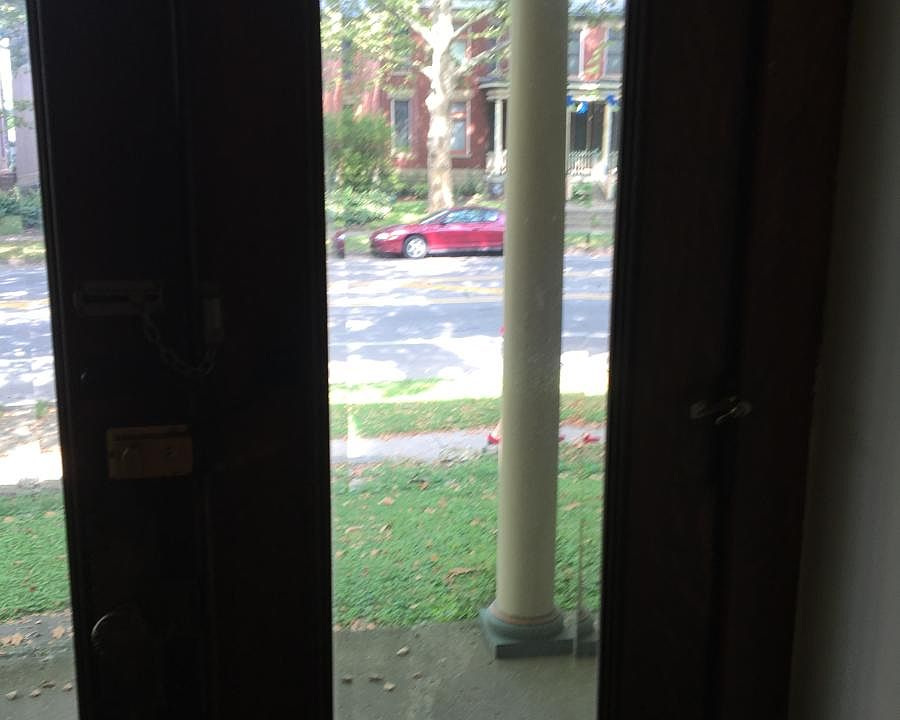 View out double front door