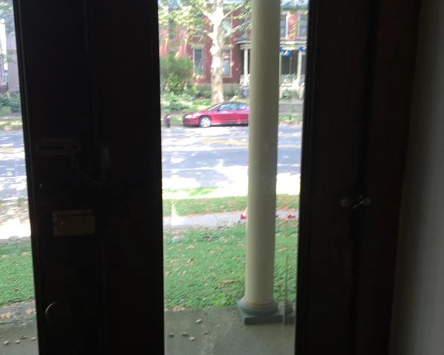 View out double front door