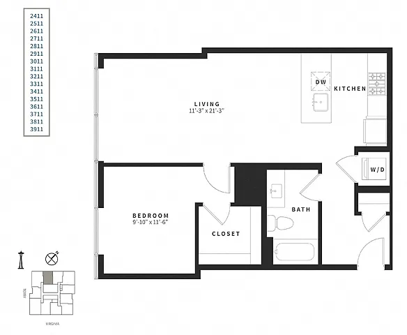 Floor plan 1 Bedroom A12