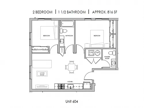 Floor plan Two Bedroom One Half Bath