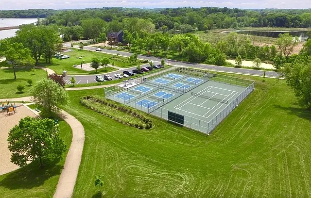 Arial view of Round House Park pickleball and tennis courts