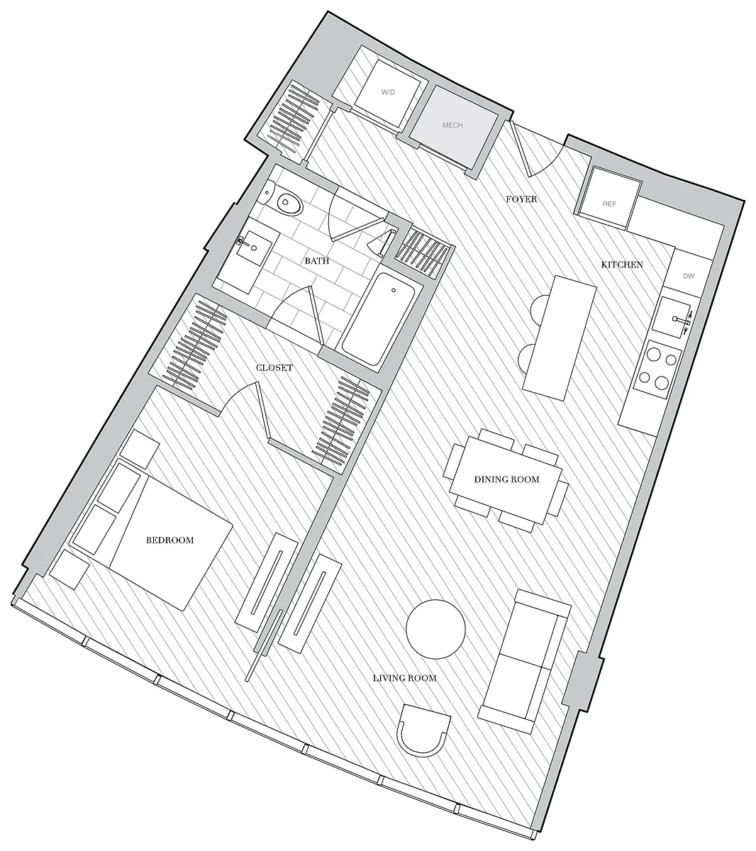 Floor plan 1 Bed 1 Bath B1T