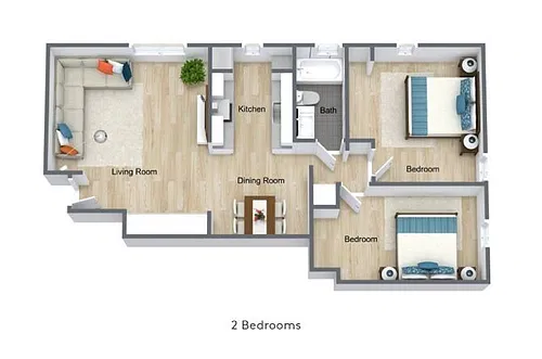 Floor plan Two Bedroom, One Bathroom