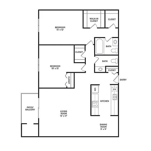 Floor plan 2 Bedroom, 1.5 Bath