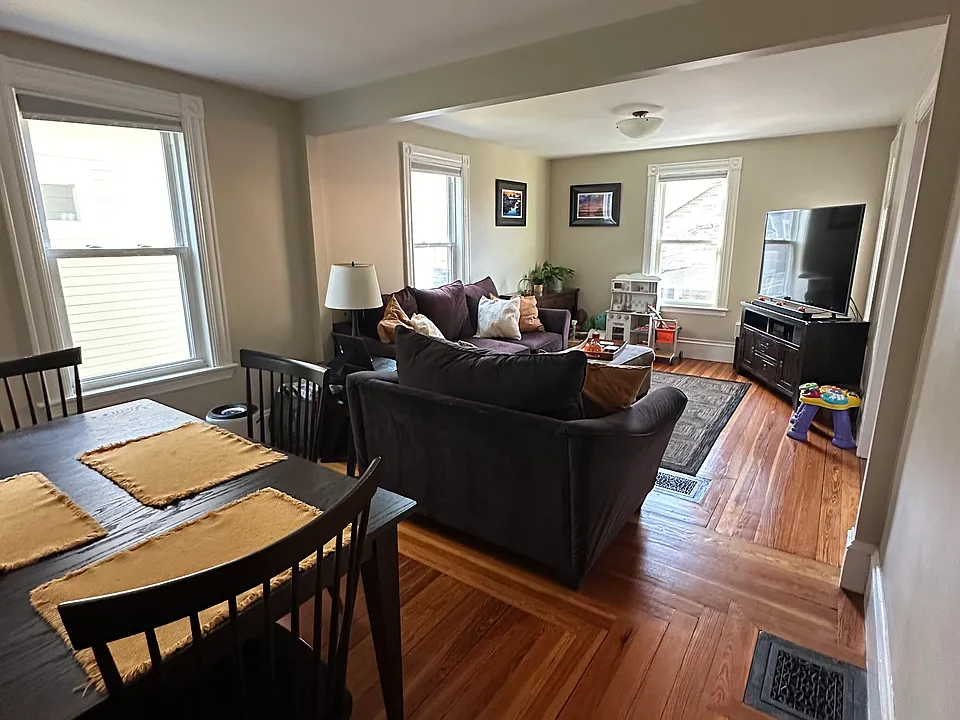 Open dining room and living room space.