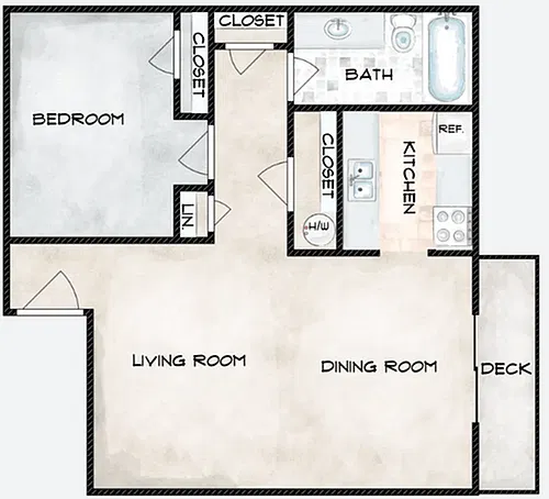 Floor plan One Bedroom, One Bath