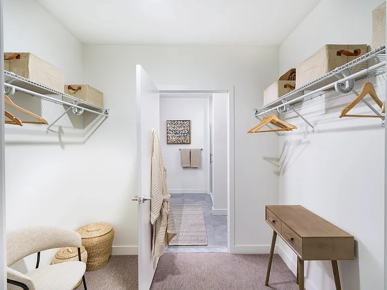 Spacious closets with built-in storage and room to keep everything organized.