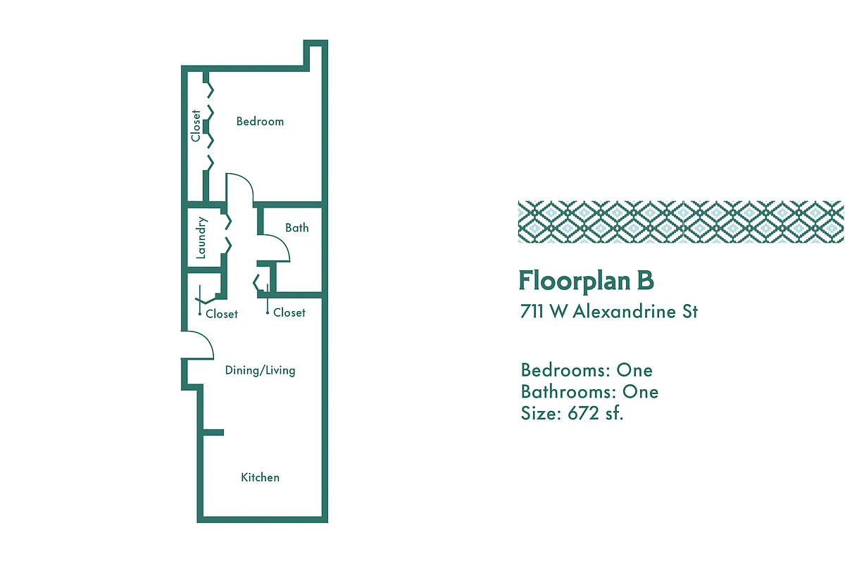 Floor plan 711 Alexandrine - 1 BR 1 BA
