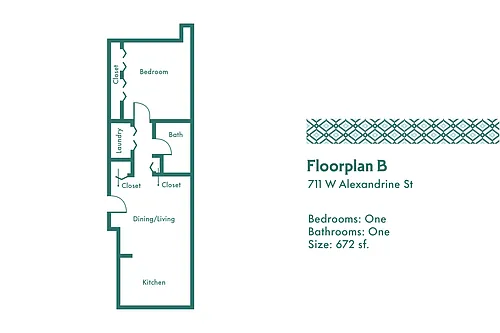 Floor plan 711 Alexandrine - 1 BR 1 BA