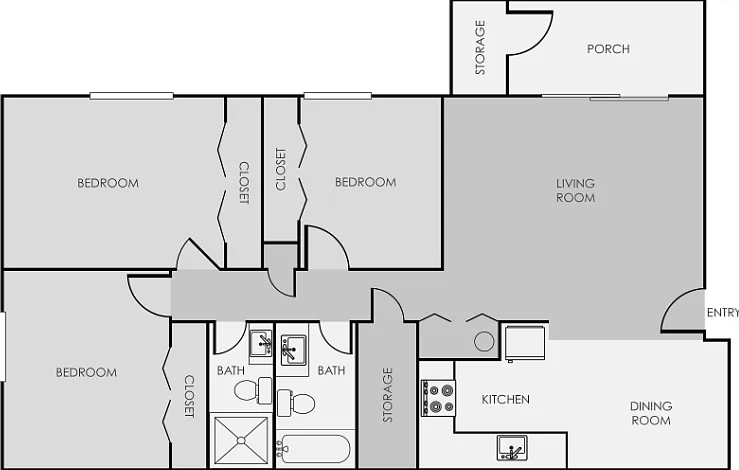 3 Bed 2 Bath Renovated Floorplan Diagram