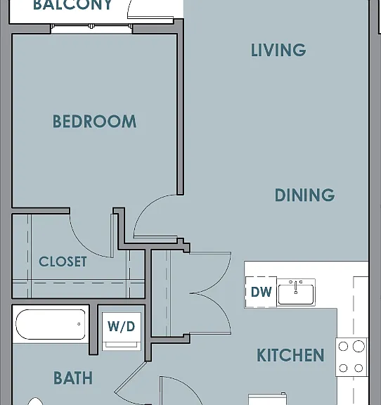 1 Bedroom 1 Bath C Floorplan Diagram