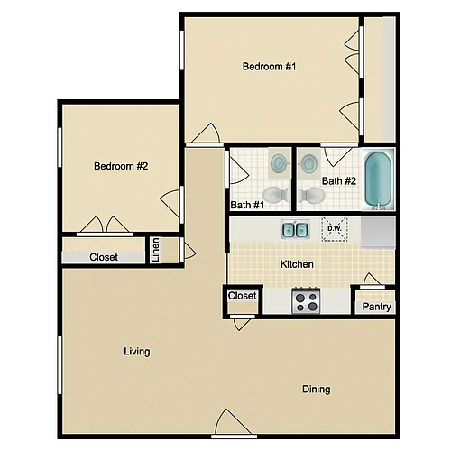 Floor plan 2 Bed 1.5 Bath