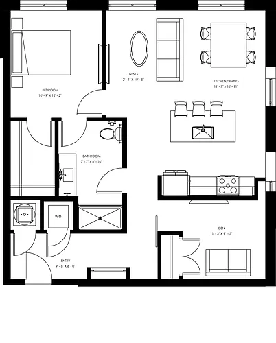 Floor plan A9 - One Bedroom + Den