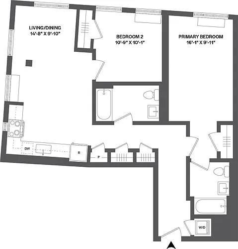 Floor plan 2 Bed/2 Bath-2B-1
