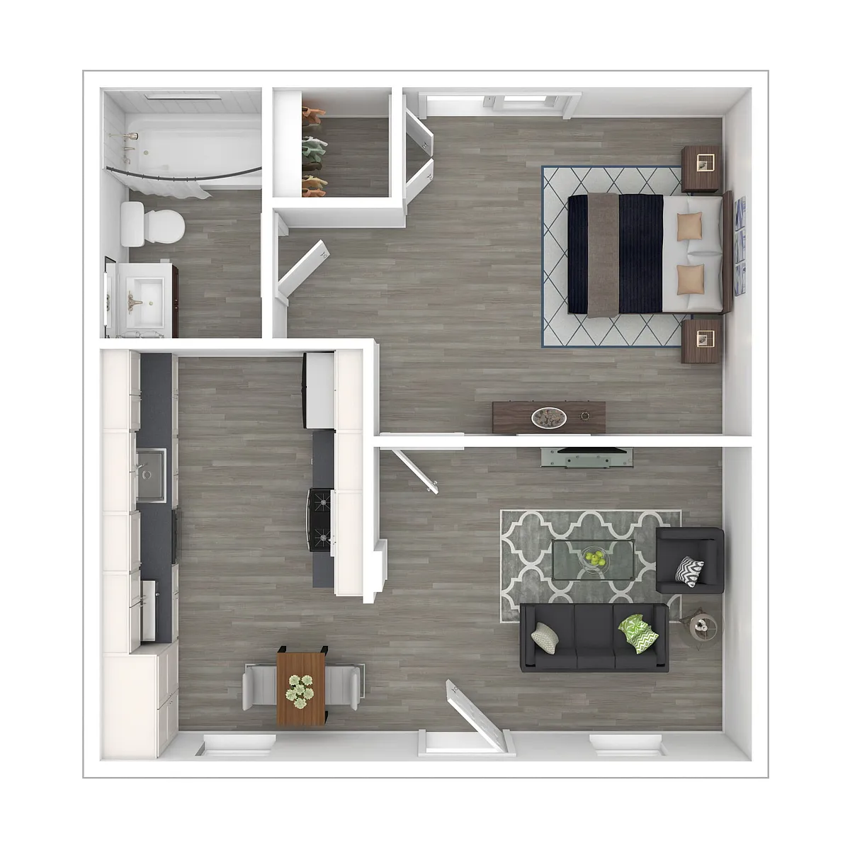 Floor plan 1 Bedroom 1 Bath with Waterfront View