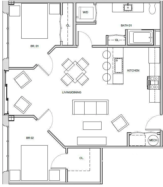 Floor plan 2 Bedroom 1 Bath