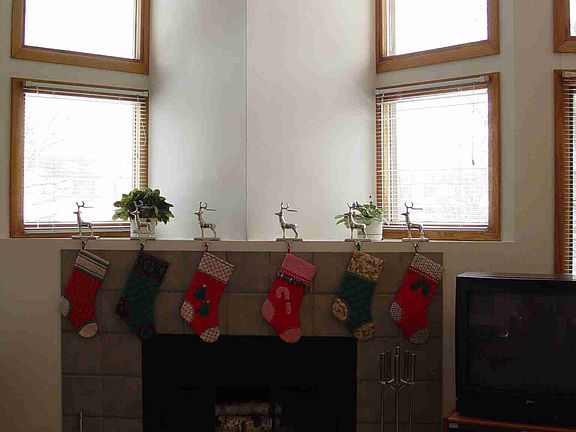 Fireplace with angled mantle