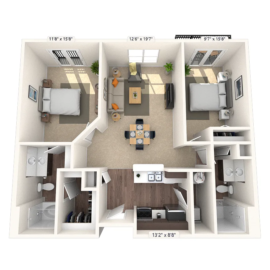 Floor plan Traditional 2x2 920-1232 SF
