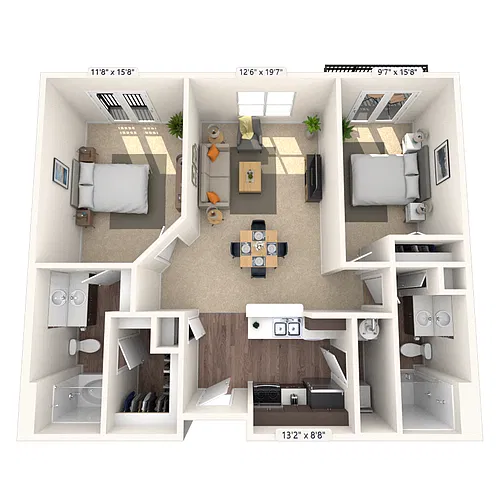 Floor plan Traditional 2x2 920-1232 SF