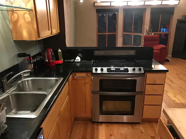 Kitchen looking south.