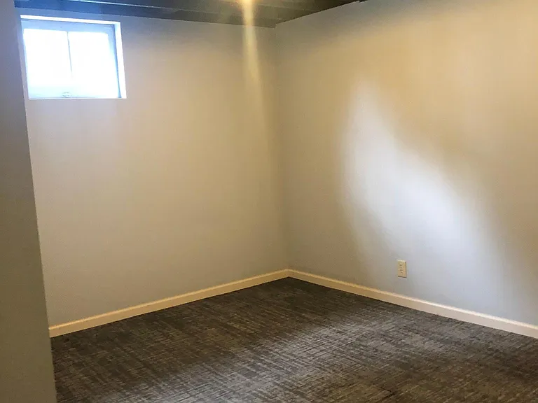 basement sleeping area with closet