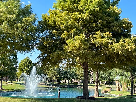 Fountain and walking path directly across the street