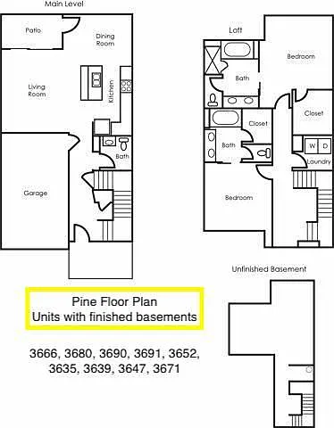 Floor plan Pine with Finished Basement