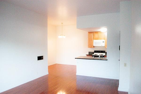 Open kitchen / living room with 12+ ft vaulted ceilings