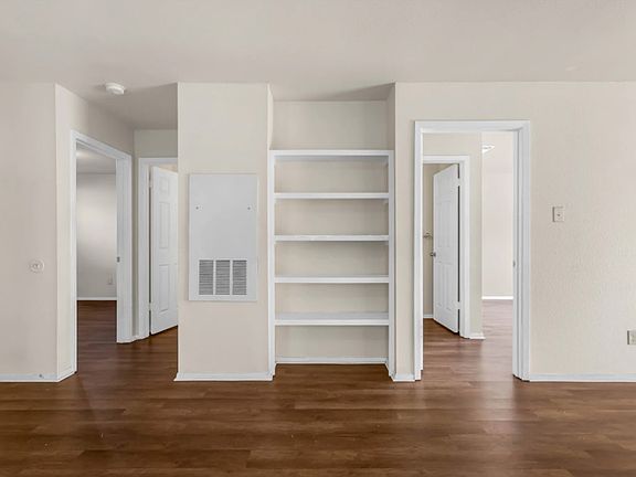 Bookshelf living room, separated dining room