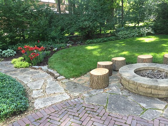 garden lined flagstone path