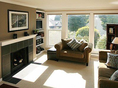 Living Room with Wood Burning Fireplace