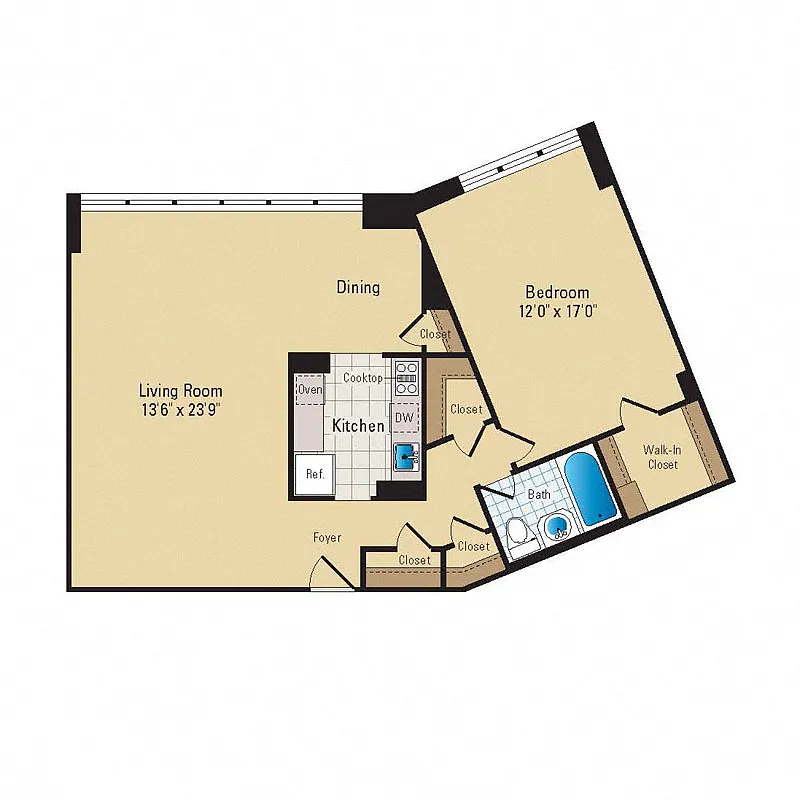 Floor plan 1 Bed - 1 Bath | A14 Premium