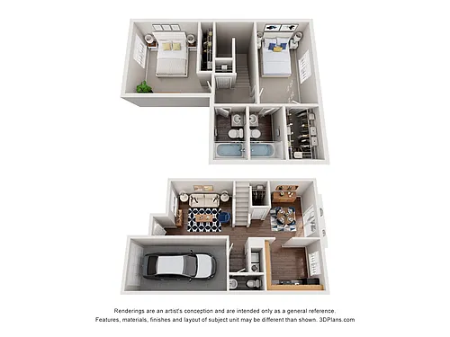 Floor plan The Note - 2 Bed, 2.5 Bath Town Home, Attached Gar
