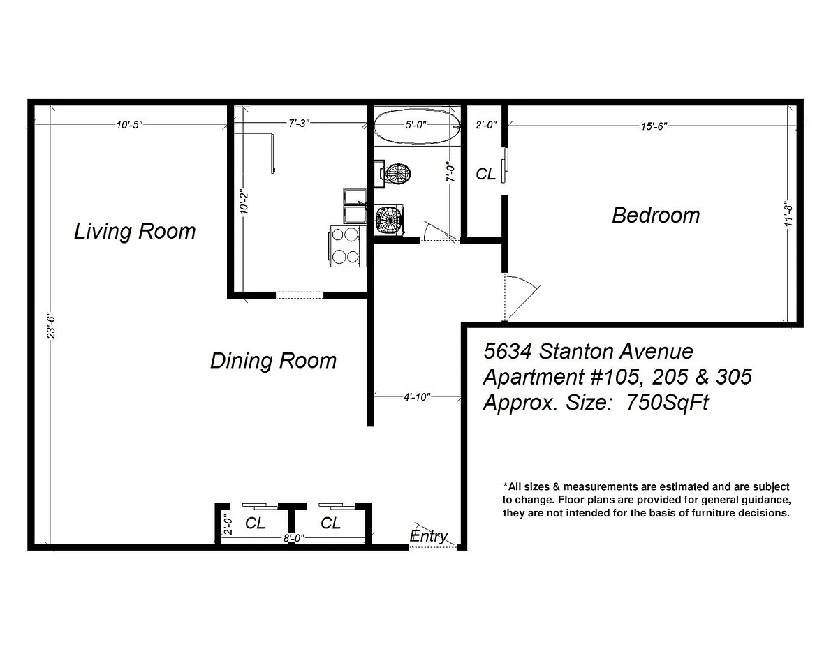 Floor plan 5634 Stanton Ave - 105 - Available 8-1-2026