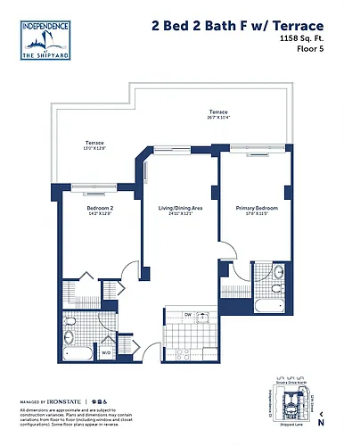 Floor plan 2 Bed 2 Bath F With Terrace