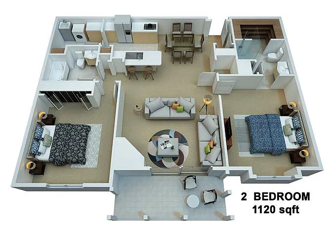 Floor plan 2 Bedrooms / 2 Bathrooms