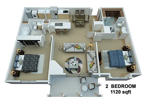 Floor plan 2 Bedrooms / 2 Bathrooms