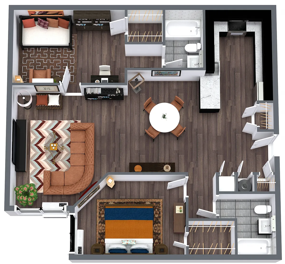 Floor plan 1 Bedroom + Den, 2 Bath