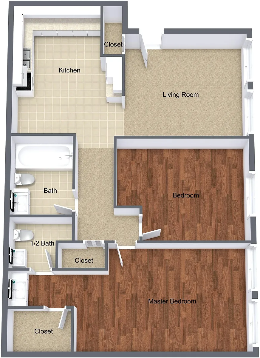 Floor plan Two Bedroom - One and a Half Bath