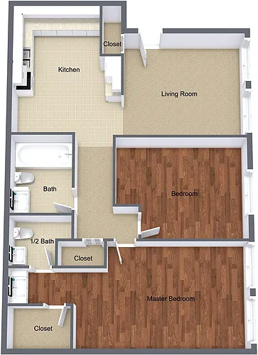 Floor plan Two Bedroom - One and a Half Bath
