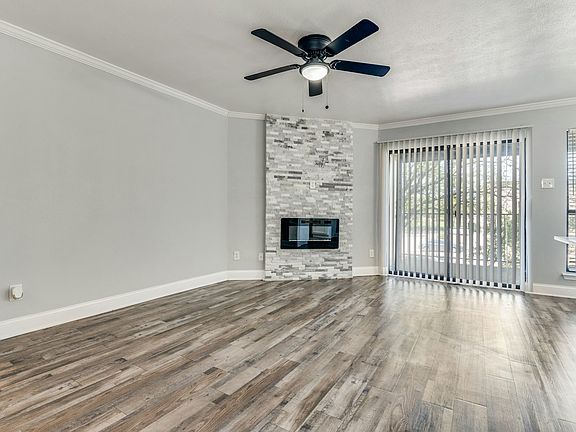 Decorative stone fireplace.