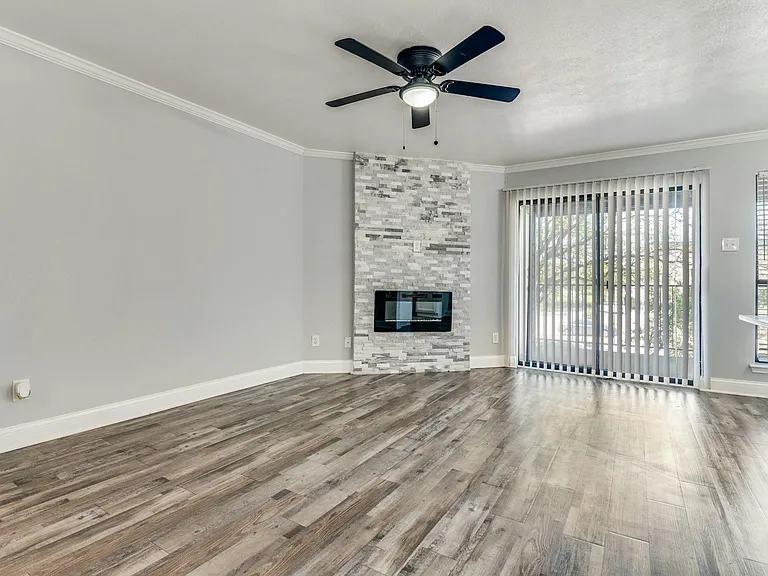 Decorative stone fireplace.