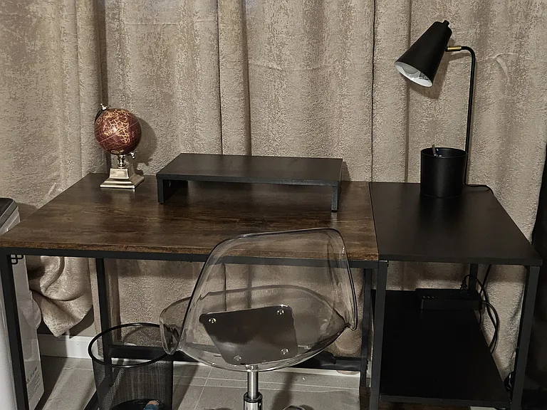 Computer desk and chair.
